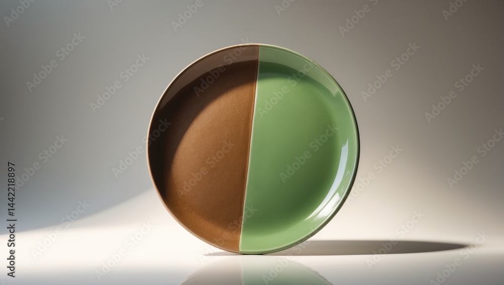 Poster background isolated green plate with brown pattern and empty ceramic plates