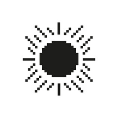 Sun Icon In Pixel Art Style. Brightness, Energy, And Solar Power Symbol. Retro Digital Design. Isolated Vector Illustration