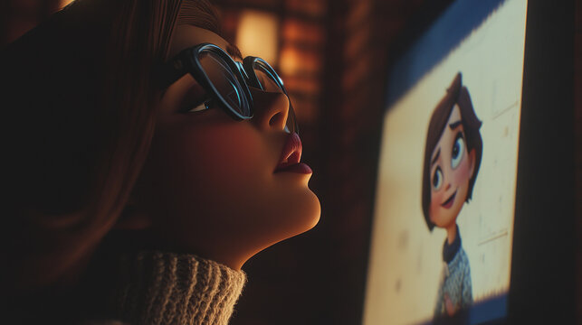 Intense Connection: A focused individual, their eyes reflecting the image on the screen, showcasing a moment of contemplation and connection. 