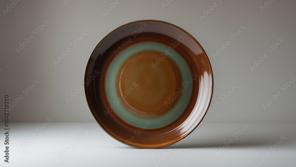Poster Clipping path included for isolated empty brown circle plate made of ceramics on background.