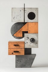 Geometric concrete and wood modular shelving unit