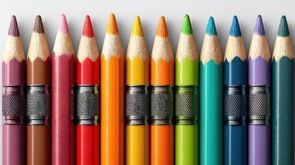 a set of colorful pencils on a white isolated background, bright and playful design