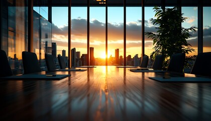 Modern office conference room at sunset