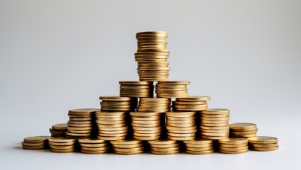 Golden coins stacked and isolated on background