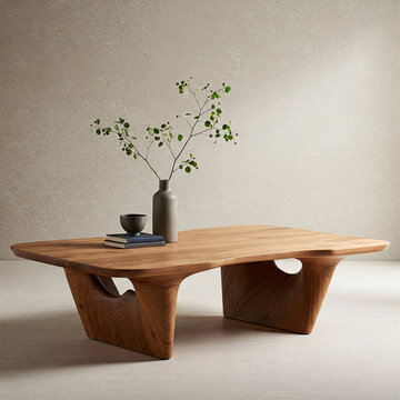Table basse en bois massif avec design sculptural et organique