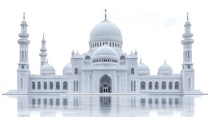 Obraz premium White Mosque Reflection Serene Architectural Details