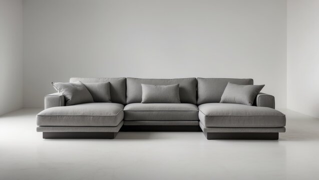 Grey Sofa Bed Made of Fabric on a White Background