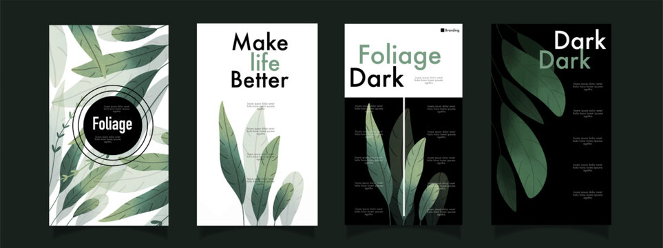 Green foliage leaves flyer brochure template design