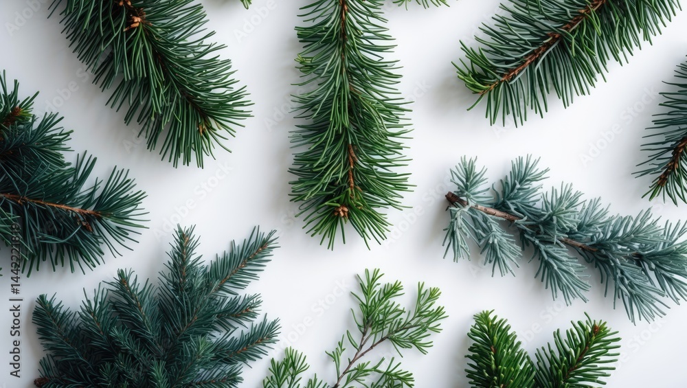 Poster set of fir tree branches isolated on a white surface.