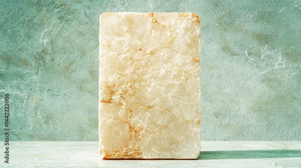 Aufkleber a rectangular block of marble with a rough texture and a light beige color.