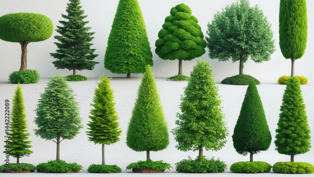 Poster Collection of Beautiful Isolated Trees Against Background, Appropriate for Architectural Design and Decoration Projects, Useful for Natural Articles in Print and Digital Media.