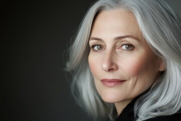 Fototapeta premium Woman with silver hair looking ahead