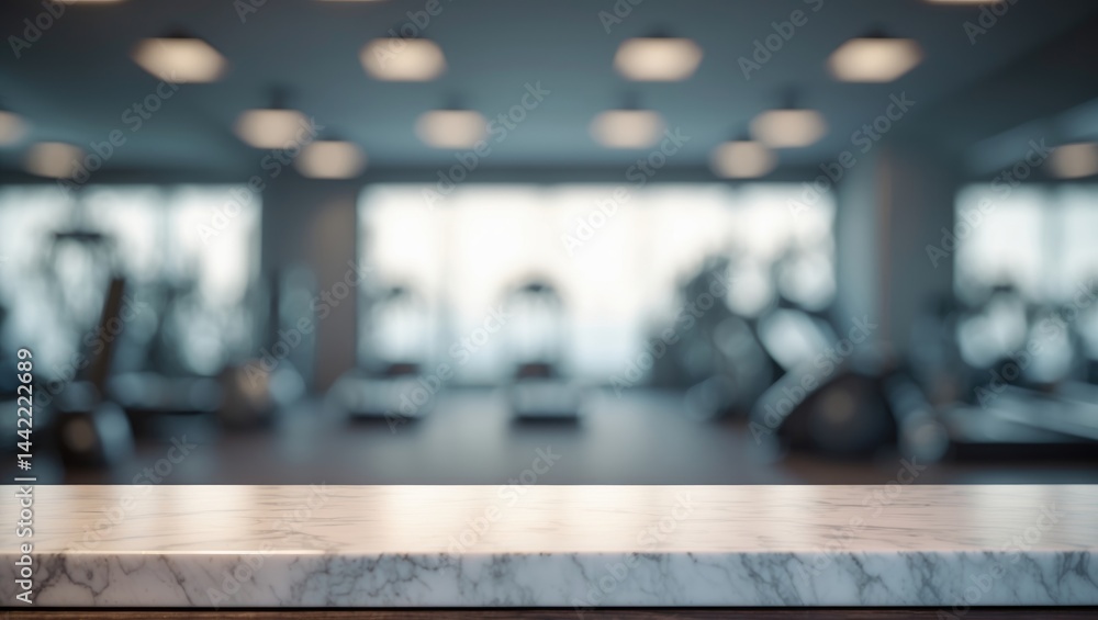 Poster wooden table featuring a marble top as an empty display space and background.
