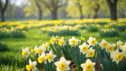 Fototapeta premium Daffodils Blooming in a Spring Field