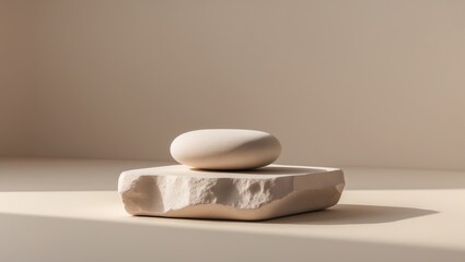 Stone platform for showcasing products, cosmetics, cream, or perfume mockup on a backdrop.