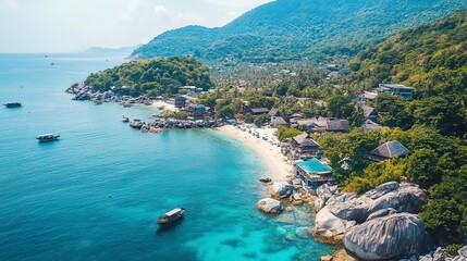 Relaxing beach escape tropical paradise koh tao aerial view serene environment travel experience