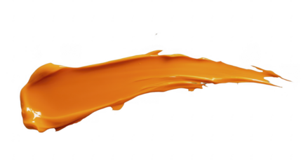 Vivid orange paint stroke, showcasing fluid texture and glossy sheen, perfect for abstract design projects on a transparent background, PNG image, PNG file.