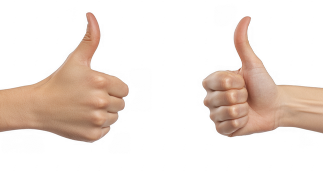 Two hands exhibiting the gesture of approval with thumbs up, conveying a positive message with the upward pointing digit, on a transparent background, PNG image, PNG file.