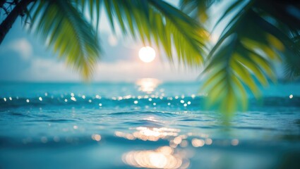 Fototapeta premium Sunny tropical ocean with sparkling waves and azure sky. Large template scenery