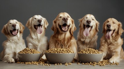 Happy Golden Retrievers Enjoying Their Food Together