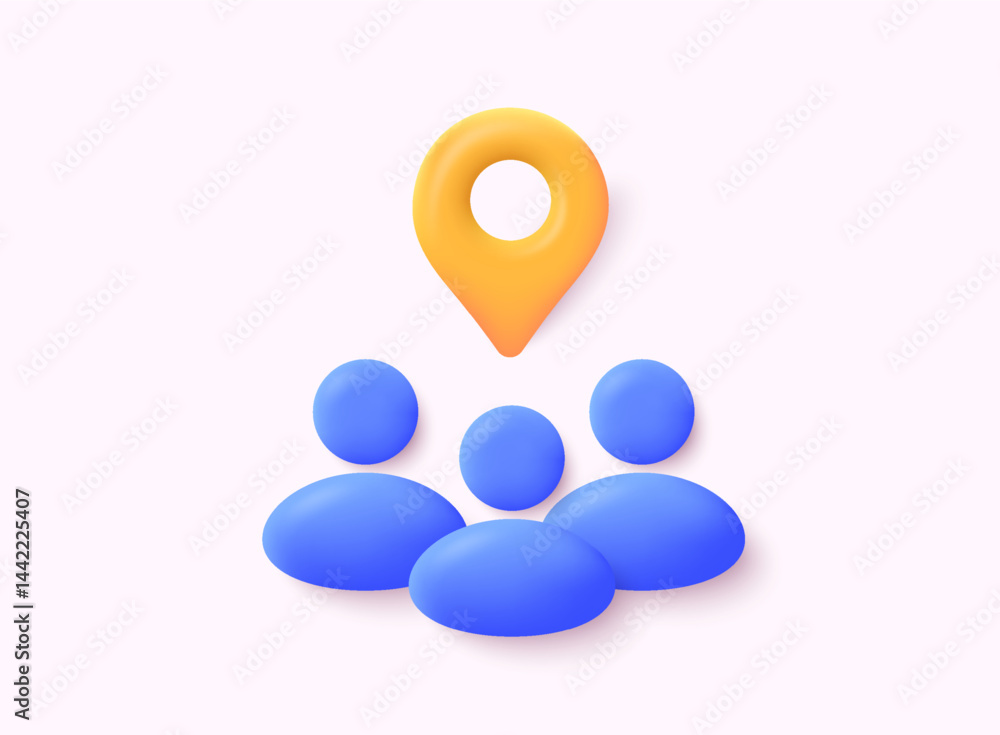 Poster meeting location illustration. public space badge concept. global communication network. 3d web vect