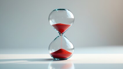 Hourglass containing red sand streaming through its clear glass bulbs