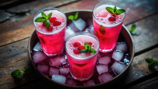 Chilled summer berry red iced punch, a fruity cool drink
