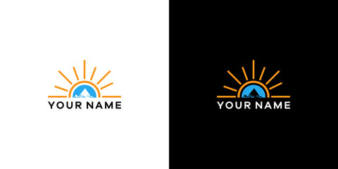 Minimalistic Sunrise Logo Featuring Mountains and Sky Design