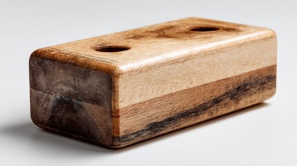 a wooden yoga block on a white isolated background, functional and minimal design