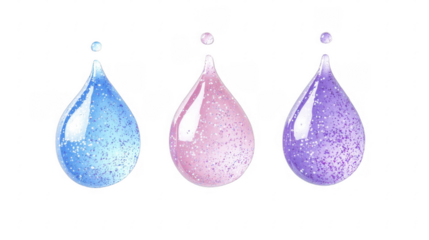 Pastel gradient teardrop shapes with glitter accents arranged side by side against a black void, ideal for versatile use, on a transparent background, PNG image, PNG file.