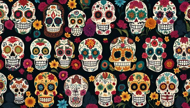 Colorful Sugar Skulls Pattern