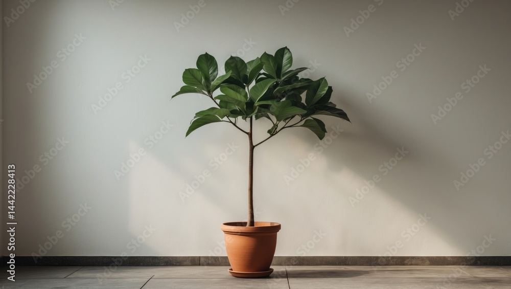 Poster Minimal style background featuring a potted Ficus tree on the floor