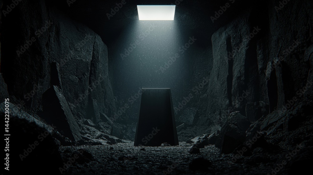 Poster a mysterious cave with a mysterious light source.