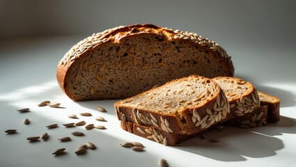 White background with sunflower seed bread slices