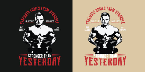 High-quality gym and fitness T-shirt design featuring bold, motivational typography perfect for workout lovers, bodybuilders, and athletes. Ideal for print-on-demand, apparel branding, and activewear 