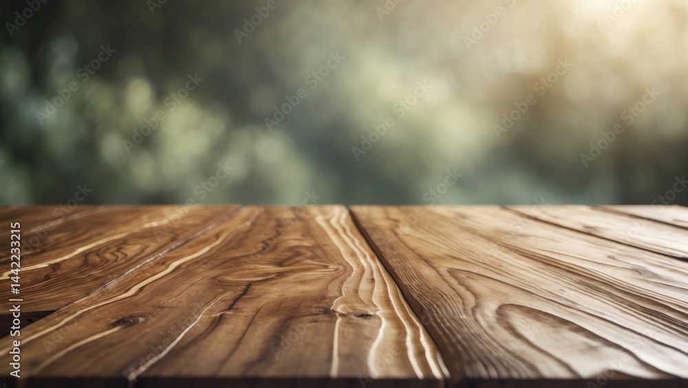 Leinwandbilder Unoccupied wooden table top with an indistinct abstract background for montage display or design key visuals.