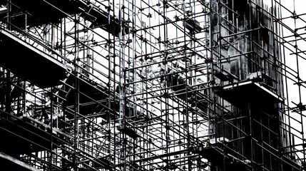 Fototapeta premium A complex network of scaffolding surrounding a building structure
