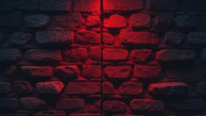 Dramatic red glow at the center of a dark grainy stone wall, generating a strong and intense visual effect. Ideal for vertical backgrounds, wallpapers, and banners