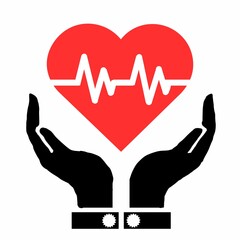 This is a pixel design illustrating the concept of health insurance. Symbolic icons, such as a shield, cross, card, and document, represent safety, care, and financial protection.