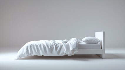 Studio image showcasing a lone bed with a cotton duvet cover isolated on a simple background