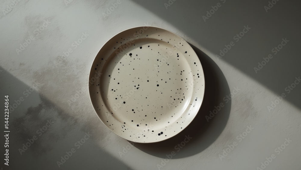Poster top-down view of an empty ceramic plate against a light background