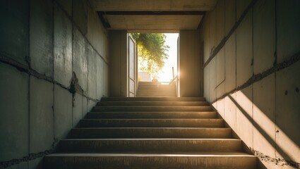Fototapeta premium Construction site featuring stair cement inside building with text area