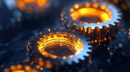 Glowing gears on circuit board