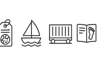Icons for low-carbon freight display labels, ocean, rail, and tracking information