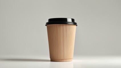Overhead perspective of a coffee cup featuring an open black plastic lid isolated on white background with clipping path