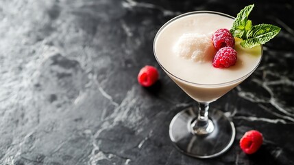 Elegant Sorbet Glass on a Black Granite Table, Highlighting Sophistication and Modern Aesthetics