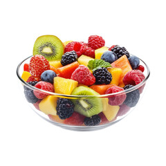 Fresh berries with kiwi and cherry mix fruits salad in glass bowl
