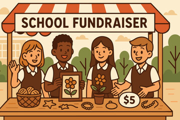 A flat educational setting highlighting creativity and charitable endeavors