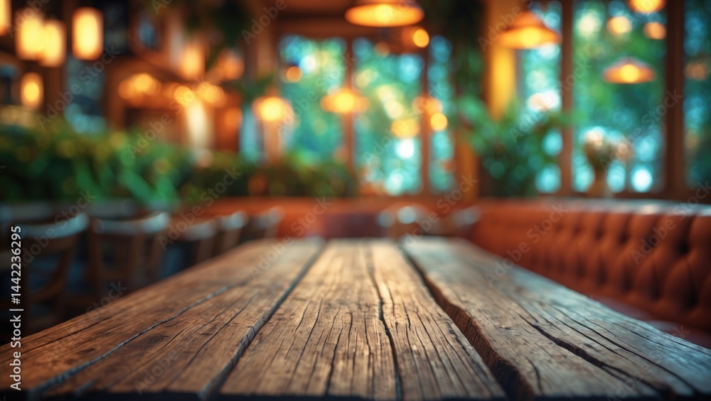 Leinwandbilder unoccupied wood table top along with a hazy interior setting - can serve for product display or mont