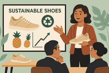Naklejka premium The eco-fashion scene is depicted as flat, complete with a product sample, slides, and investors